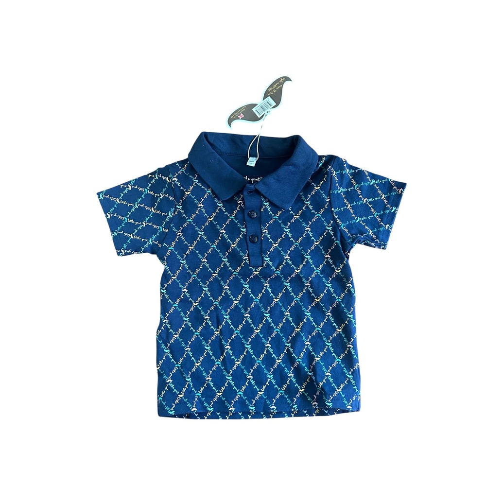 Little Gent Baby Boys Navy Blue Mustache Print Polo Shirt 18-24M B03666 NWT